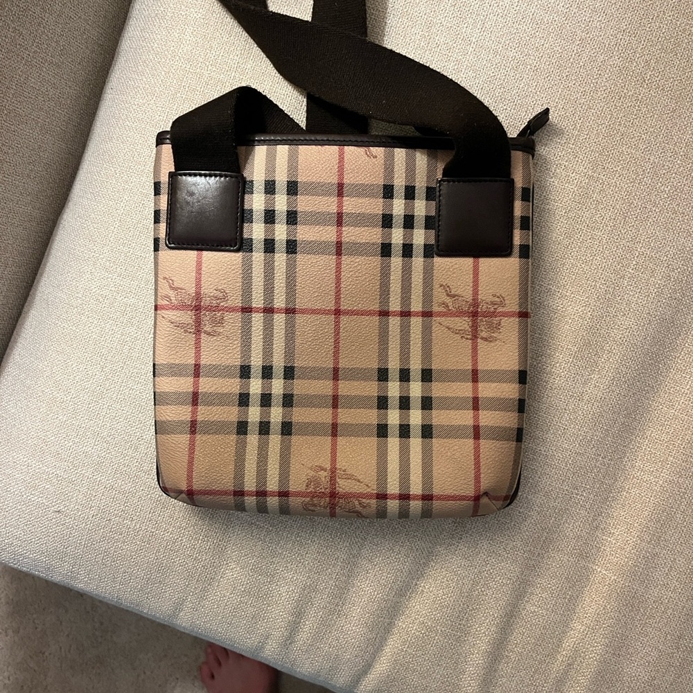 Burberry Haymarket Cross Body Canvas Bag with Brown Strap - Picture 3 of 8